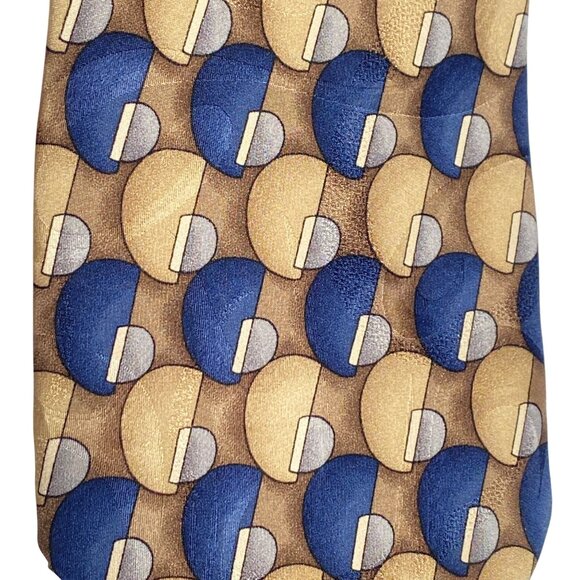 Van Heusen Mens 100% Silk Half-Circle Geometric Pattern Tie Blue Gold 59x3.9in - Picture 7 of 7